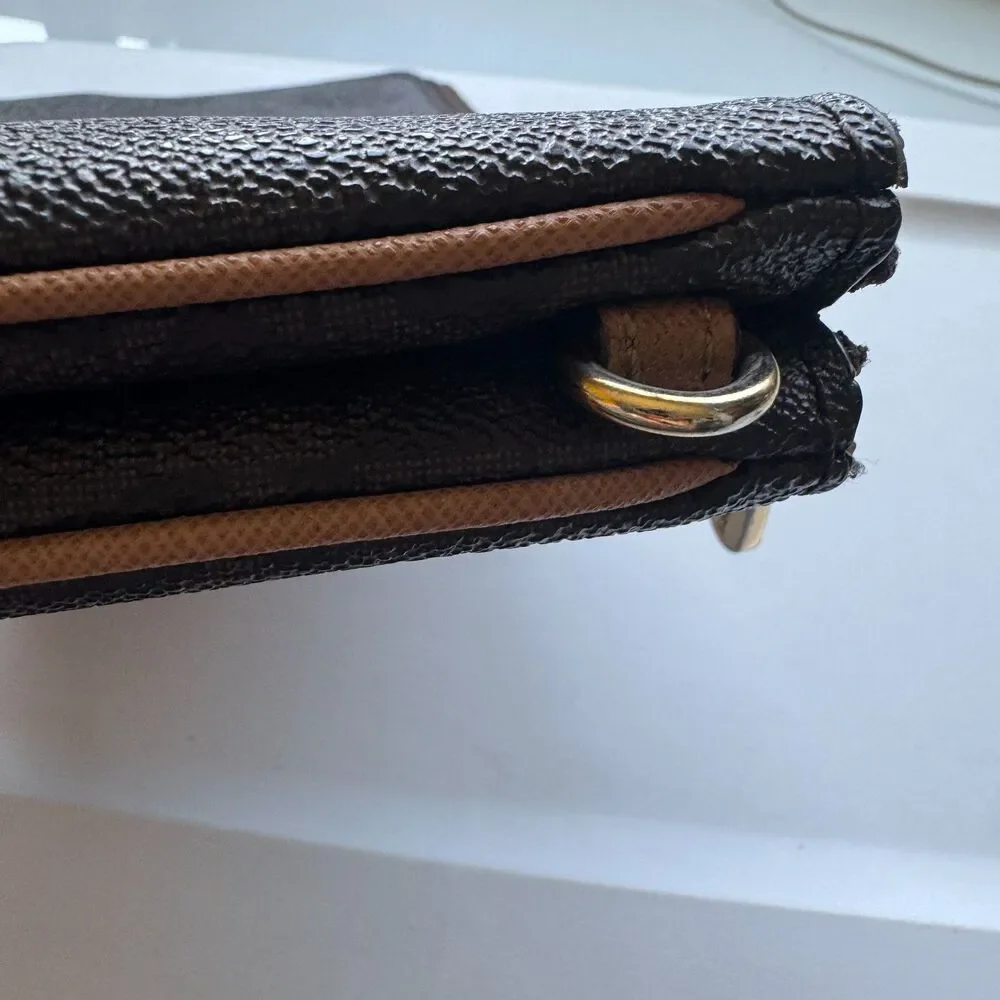 Michael Kors Bedford Double Zip Clutch Dark Brown Logo Signature Monogram
